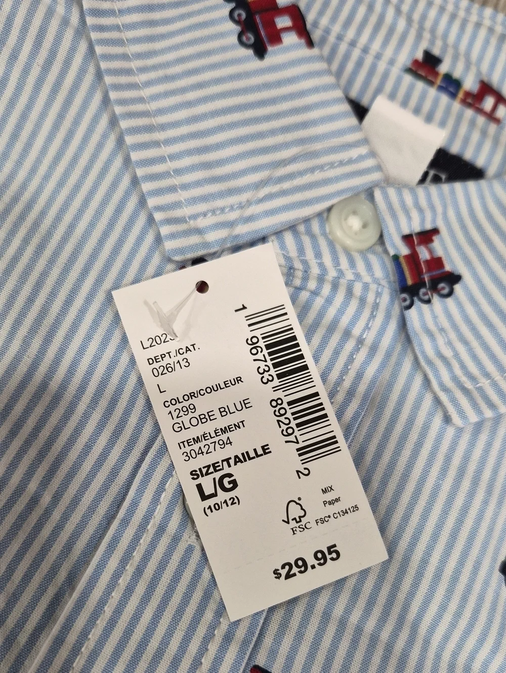 The Children's Place Blue Striped Train-Print Button Shirt - Size Large (10/12)